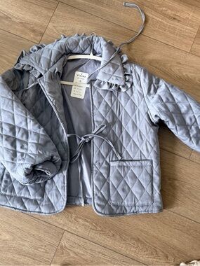 Gray Quilted Tie-Front Short Puffer Jacket